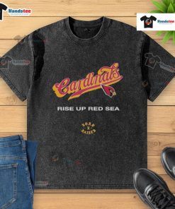 Alt Text: Official Arizona Cardinals Born x Raised Rise Up Red Sea washed t-shirt featuring bold team graphics and a stylish design.