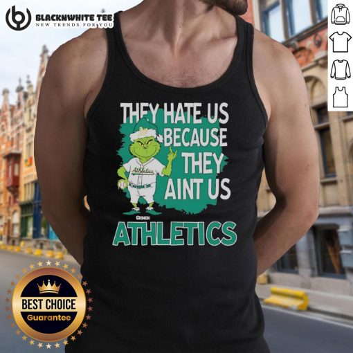 Official Athletics Grinch Christmas tank top with 'They Hate Us Ain't Us' slogan, perfect for festive workouts.