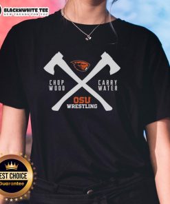 Official Beaver Head and OSU Wrestling logos on a women's tee, perfect for fans of Oregon State University sports.