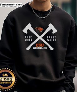 Alt Text: Official Beaver Head and OSU Wrestling logos on a stylish sweatshirt, perfect for fans and athletes.
