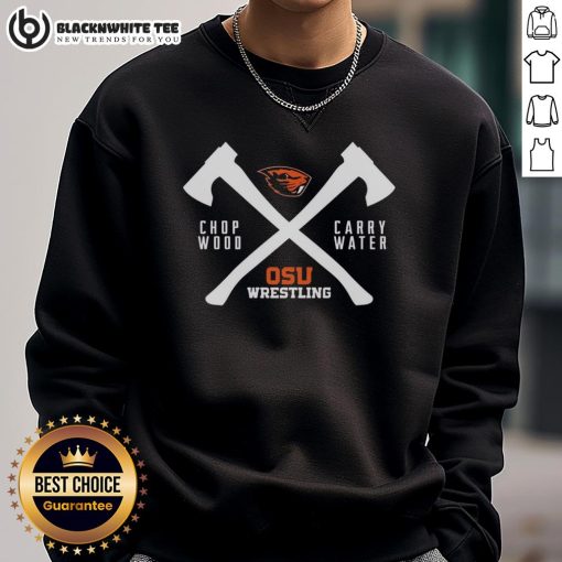 Alt Text: Official Beaver Head and OSU Wrestling logos on a stylish sweatshirt, perfect for fans and athletes.