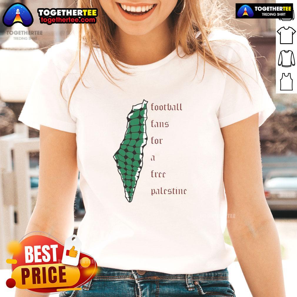 Official Becky Taylor Gill Football Fans For A Free Palestine Ladies Tee Becky Taylor Gill football fans wearing Free Palestine ladies tee at a vibrant game, showcasing team spirit and support.