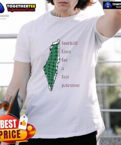 Official Becky Taylor-Gill football fans wearing Free Palestine T-shirt at a match, showcasing support for the cause.
