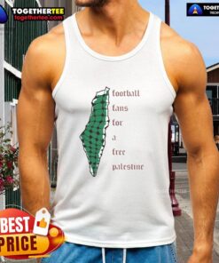 Becky Taylor wearing a Free Palestine tank top at a football event, showing support for Palestinian rights.