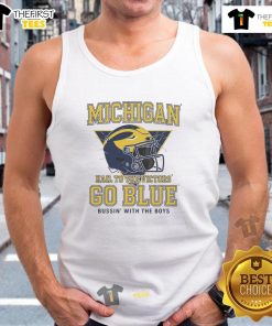 Official Bussin Michigan Hall To The Victors Go Blue Tank Top featuring vibrant colors and a stylish design for fans.