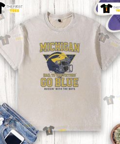 Official Bussin Michigan Hall 'To The Victors Go Blue' washed t-shirt featuring bold graphics and a relaxed fit.