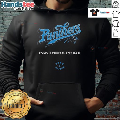 Official Carolina Panthers Born x Raised Panthers Pride Hoodie showcasing team colors and logo, perfect for fans.