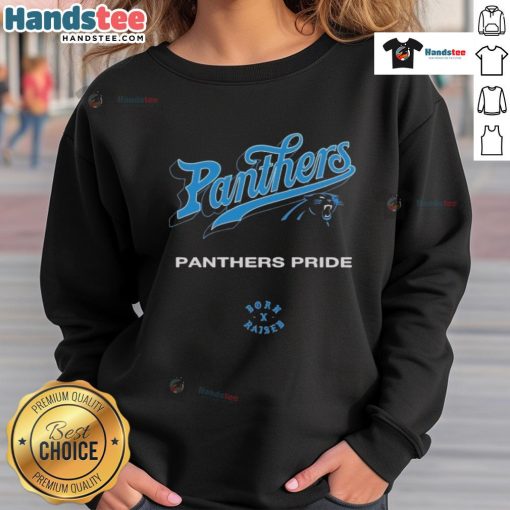 Official Carolina Panthers Born x Raised Panthers Pride Sweatshirt featuring team logo and vibrant colors.