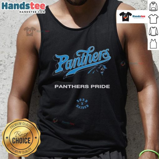 Official Carolina Panthers Born x Raised Panthers Pride Tank Top in black, perfect for game day and fan wear.