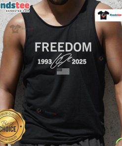 Official Charlie Kirk Freedom Signature Memorial Tribute Tank Top featuring a bold design and patriotic colors.