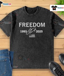 Official Charlie Kirk Freedom Signature Memorial Tribute Washed T-Shirt featuring a unique design and soft fabric.