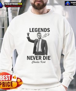 Official Charlie Kirk Legends Never Die Signature Tribute Sweatshirt featuring a stylish design and vibrant colors.