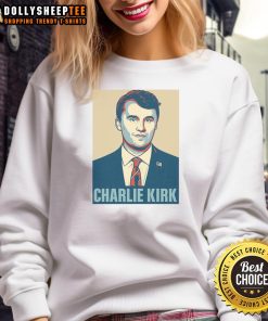 Official Charlie Kirk Poster Sweatshirt featuring bold graphic design and vibrant colors, perfect for fans and supporters.