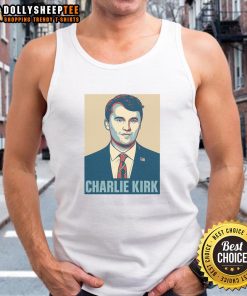 Official Charlie Kirk poster tank top featuring vibrant design and bold graphics for supporters of conservative values.