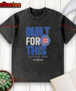 Official Chicago Cubs Built For This MLB Postseason 2025 Washed T-Shirt in navy blue, perfect for fans supporting the team.