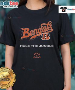 Official Cincinnati Bengals Born x Raised Rule The Jungle Ladies Tee showcasing team spirit and stylish design.