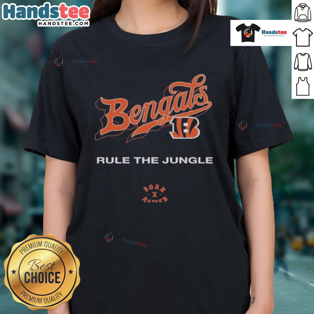 Official Cincinnati Bengals Born X Raised Rule The Jungle Ladies Tee Official Cincinnati Bengals Born x Raised Rule The Jungle Ladies Tee showcasing team spirit and stylish design.
