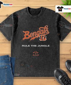 Official Cincinnati Bengals Born x Raised Rule The Jungle Washed T-Shirt showcasing team pride and stylish design.