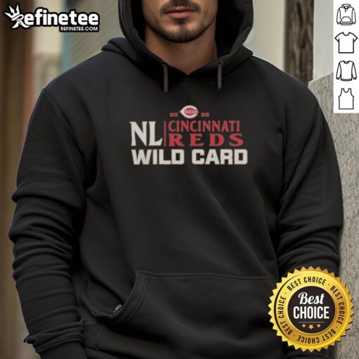 Official Cincinnati Reds 2025 National League Wild Card baseball hoodie featuring team logo and vibrant colors.