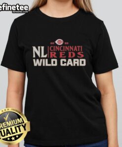 Official Cincinnati Reds 2025 National League Wild Card baseball ladies tee showcasing team logo and vibrant design.