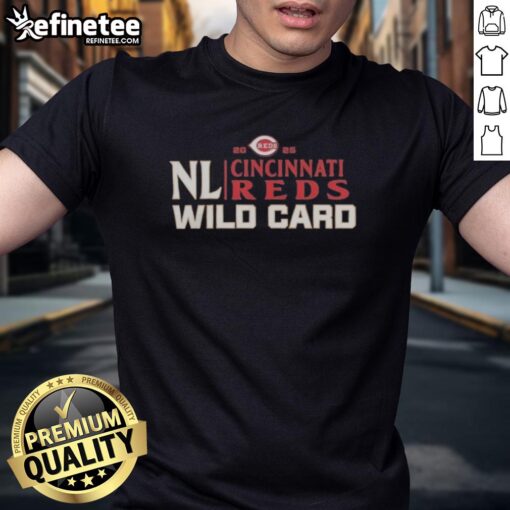 Official Cincinnati Reds 2025 National League Wild Card Baseball T-Shirt featuring team logo and vibrant colors.