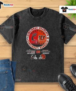Official Cincinnati Sports Bearcats t-shirt featuring football helmets for Bengals Sundays and Skyline design.