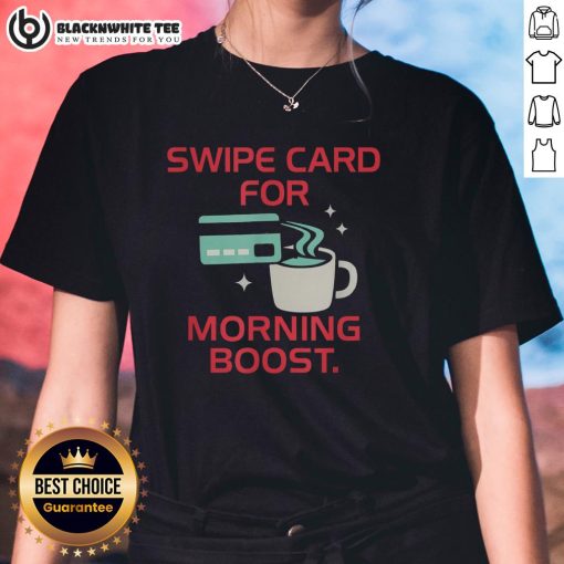 Alt Text: Official Coffee Swipe Card design on a ladies tee, perfect for caffeine lovers seeking a morning boost.