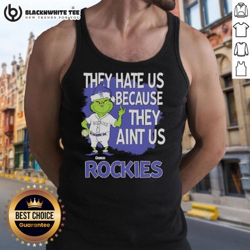 Official Colorado Rockies Grinch Christmas tank top featuring 'They Hate Us Ain't Us' design, perfect for holiday fans.
