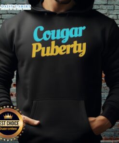 Official Cougar Puberty Hoodie displayed on a mannequin with vibrant design and cozy fabric, perfect for youthful style.