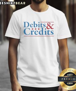 Official Debits And Credits logo T-shirt featuring a stylish design, perfect for finance enthusiasts and casual wear.