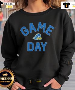 Official Delaware Blue Hens game day logo on a college sweatshirt, perfect for fans and alumni.