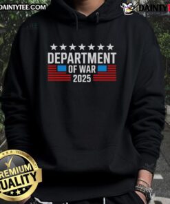 Official Department of War Est 2025 USA hoodie in black with bold lettering, perfect for patriotic fashion enthusiasts.