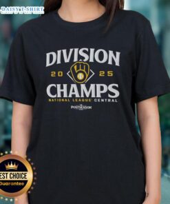Alt Text: 2025 postseason Milwaukee Brewers official division champions ladies tee, celebrating National League Central victory.