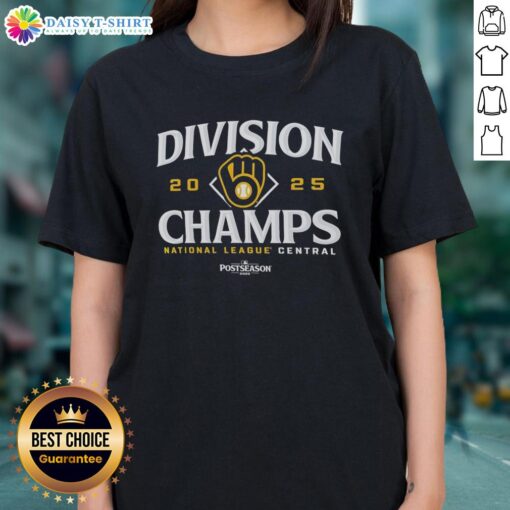 Alt Text: 2025 postseason Milwaukee Brewers official division champions ladies tee, celebrating National League Central victory.