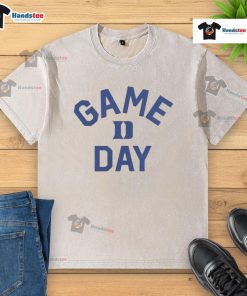 Alt Text: Official Duke Blue Devils Game Day logo on a college washed t-shirt, perfect for fans and game day attire.