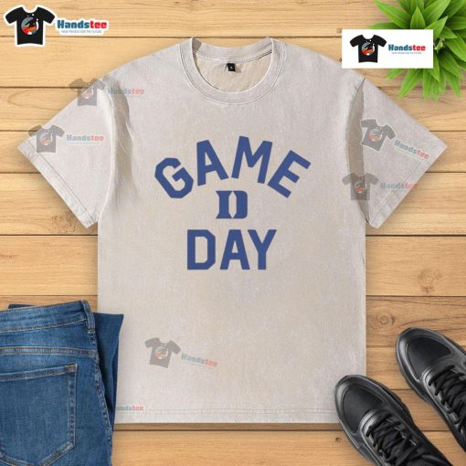 Alt Text: Official Duke Blue Devils Game Day logo on a college washed t-shirt, perfect for fans and game day attire.
