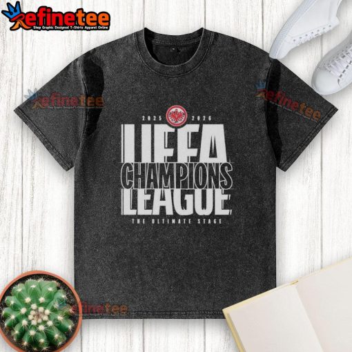 Official Eintracht Frankfurt 2025-2026 UEFA League Champions washed t-shirt showcasing team logo and design.