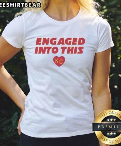 Official engaged Travis Kelce and Taylor ladies tee featuring stylish design and vibrant colors for fans.