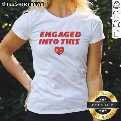 Official engaged Travis Kelce and Taylor ladies tee featuring stylish design and vibrant colors for fans.