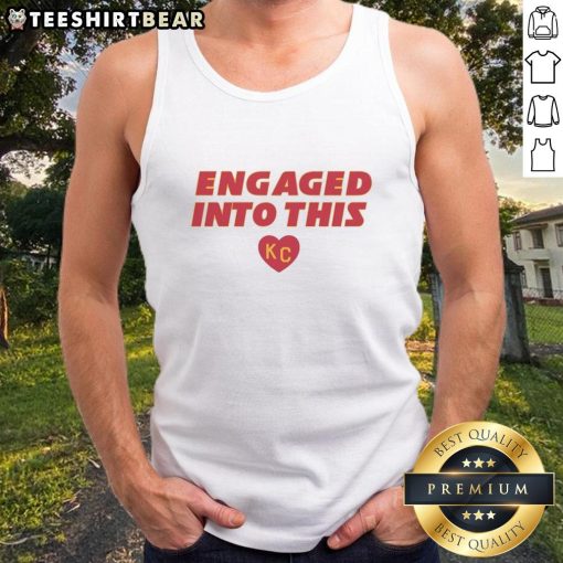 KC Travis Kelce and Taylor Swift engaged tank top design featuring vibrant graphics and stylish font for fans.