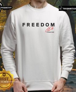 Official Fight For Freedom Charlie Kirk 1993-2025 Red Signature Tribute Sweatshirt showcasing bold design and message.