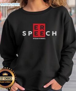 Alt Text: Official Free Speech Support Jimmy Kimmel Sweatshirt featuring bold graphics and a comfortable fit for fans.