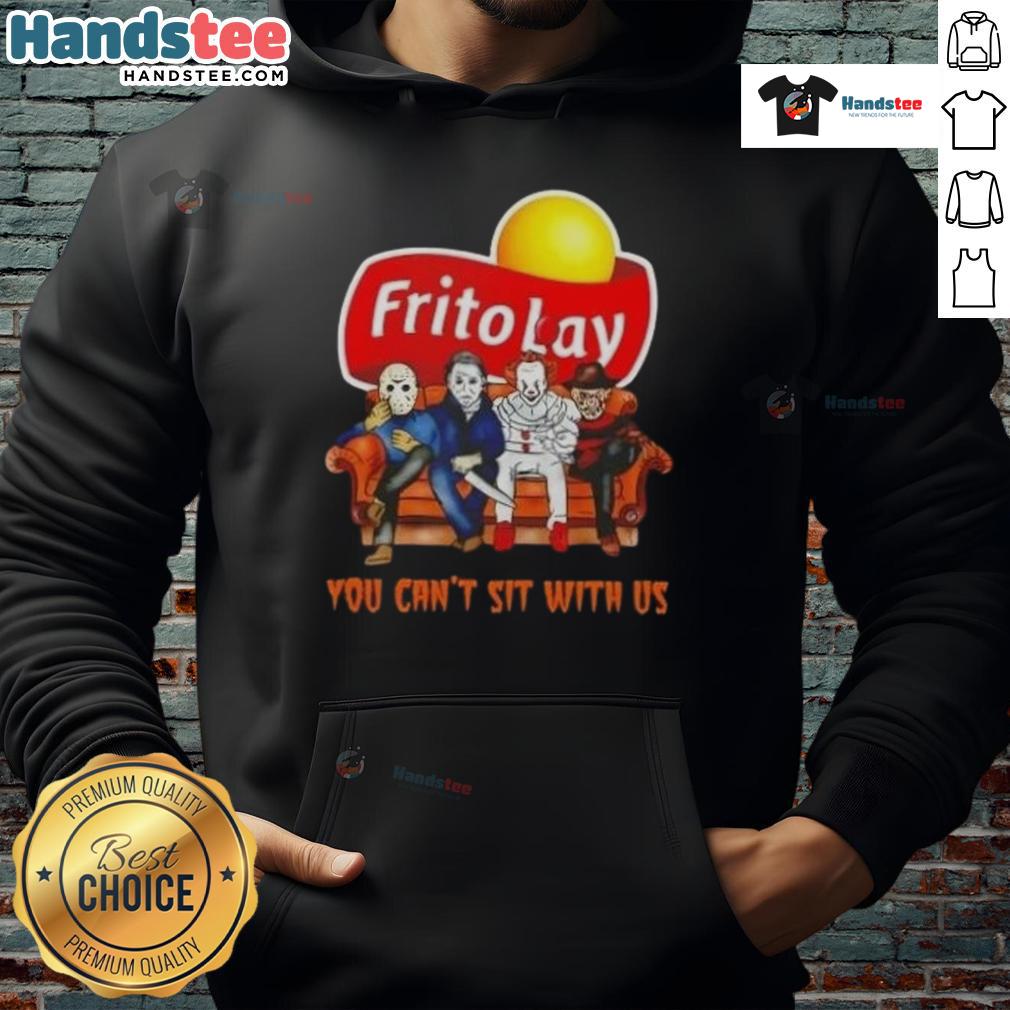Official Frito Lay X Horror Movies Halloween You Can’T Sit With Us Hoodie Official Frito Lay X Horror Movies Halloween hoodie featuring 'You Can't Sit With Us' graphic for spooky season style.