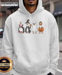 Official geese dressed up in a Halloween character hoodie, showcasing festive spirit and playful costume design.