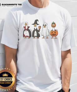 Official Geese Dress Up As A Halloween Character T-Shirt featuring playful geese in festive costumes for a fun holiday look.