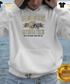 Alt Text: Official Georgia Tech Yellow Jackets Football 1990 National Champs helmet hoodie featuring vintage design and school colors.