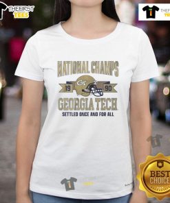 Georgia Tech Yellow Jackets Football 1990 National Champs helmet design on a stylish ladies tee shirt.