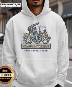 Official Georgia Tech Yellow Jackets Football Ramblin Wreck Ringer Hoodie featuring team colors and logo for fans.