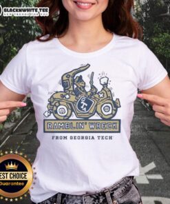 Official Georgia Tech Yellow Jackets Football Ramblin Wreck Ringer Ladies Tee featuring vibrant team colors and logo.