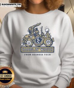 Official Georgia Tech Yellow Jackets Football Ramblin Wreck Ringer Sweatshirt in navy blue with team logo.